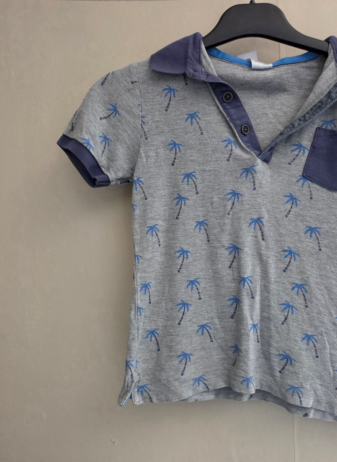 Boys Grey and Navy Palm Tree Print Polo Shirt Age 7 Years