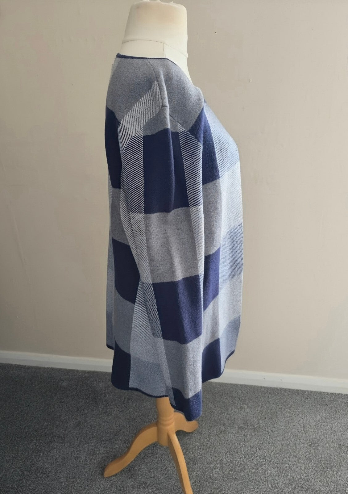 Cerulean Collection Navy Grey Check Knit Cardigan  M Size 12-14 Open Front