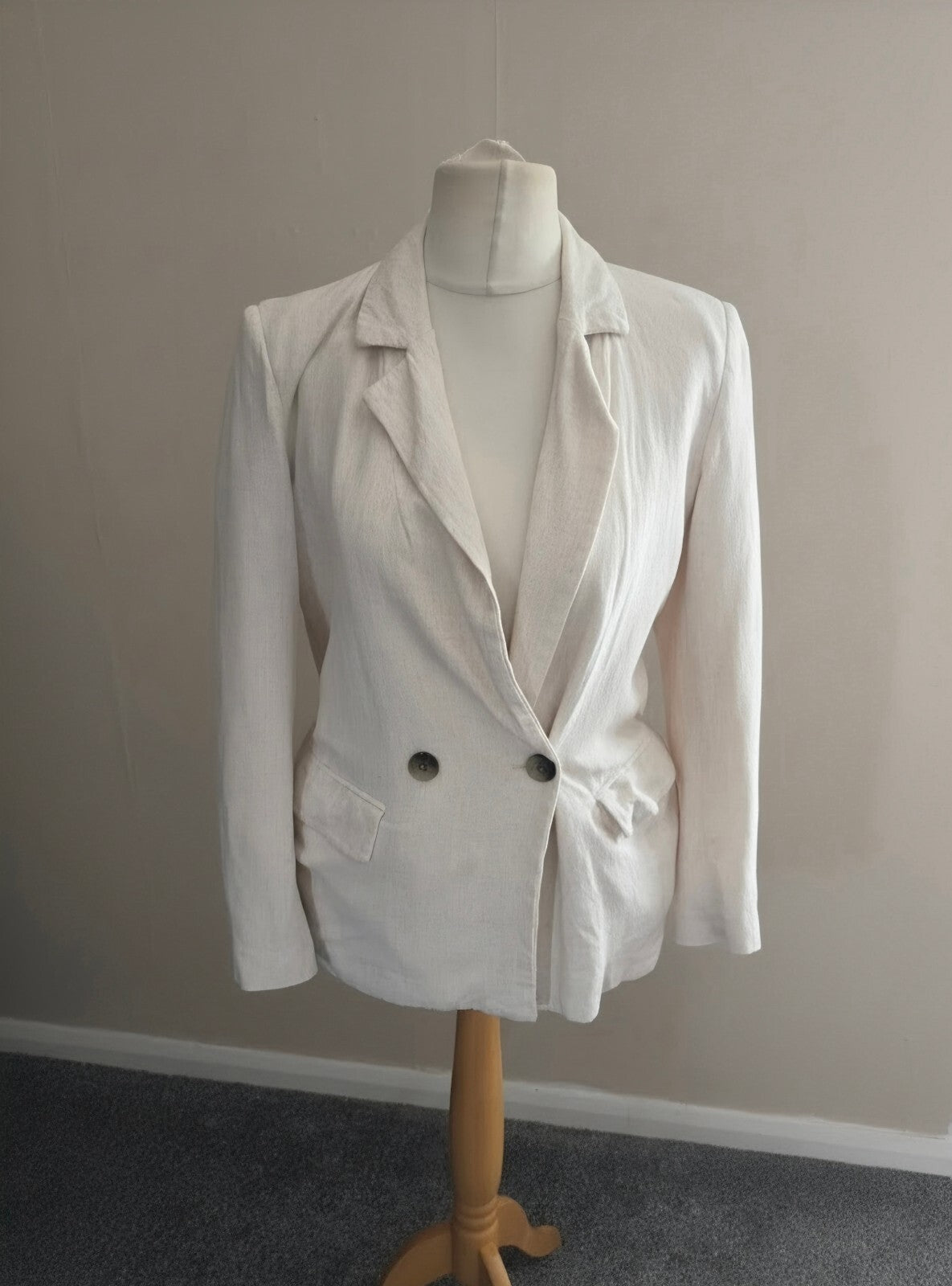 Primark Cream One Button Mid Length Blazer Jacket Size 8