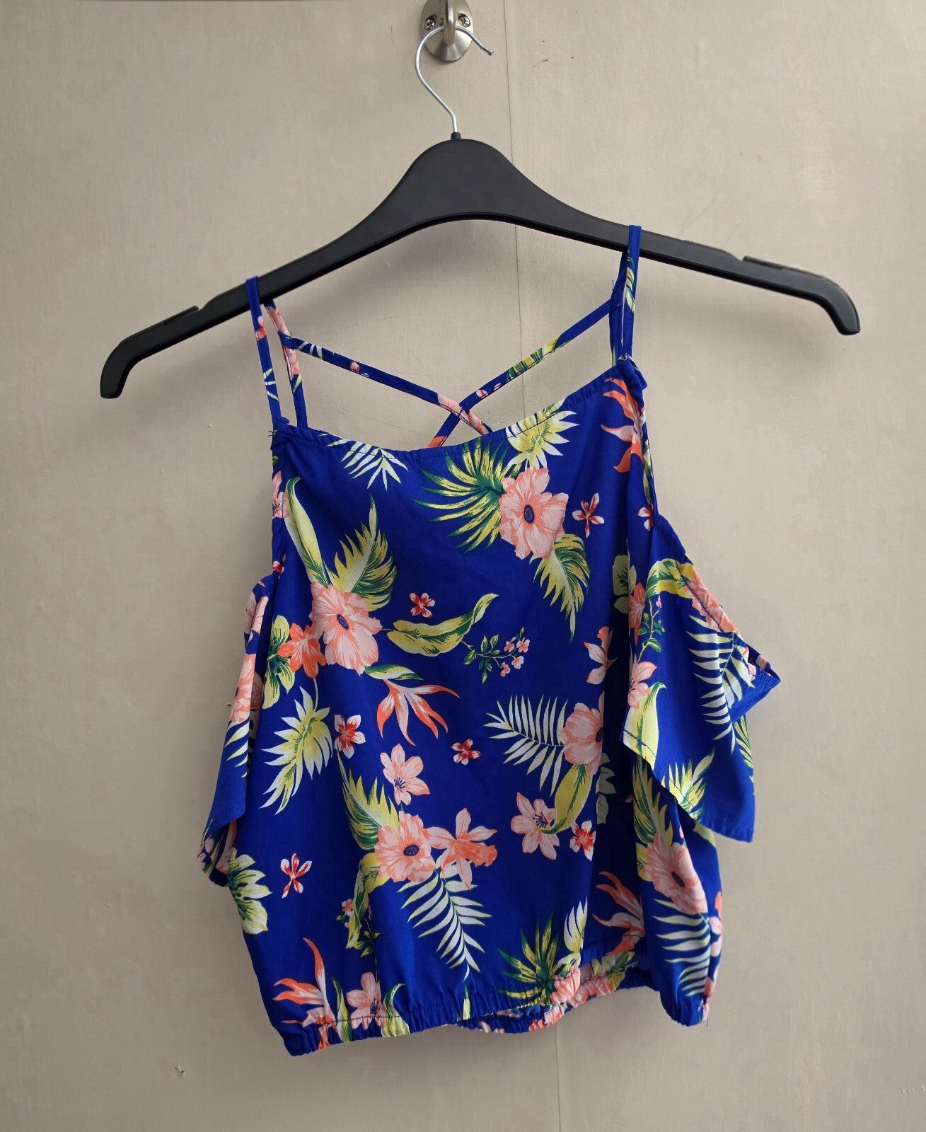 New Look Girls Blue & Pink Floral Off-The-Shoulder Top Age 14 Years