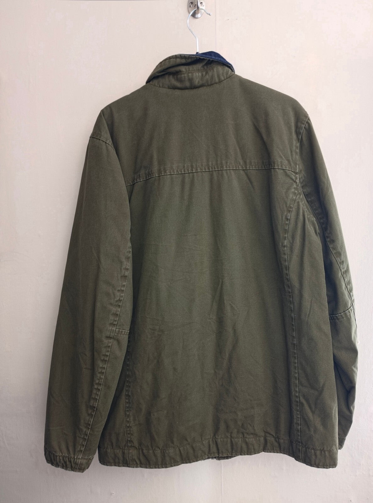 Weird Fish Men’s Khaki Green Heavyweight  Canvas Coat with Cord Collar - Size S