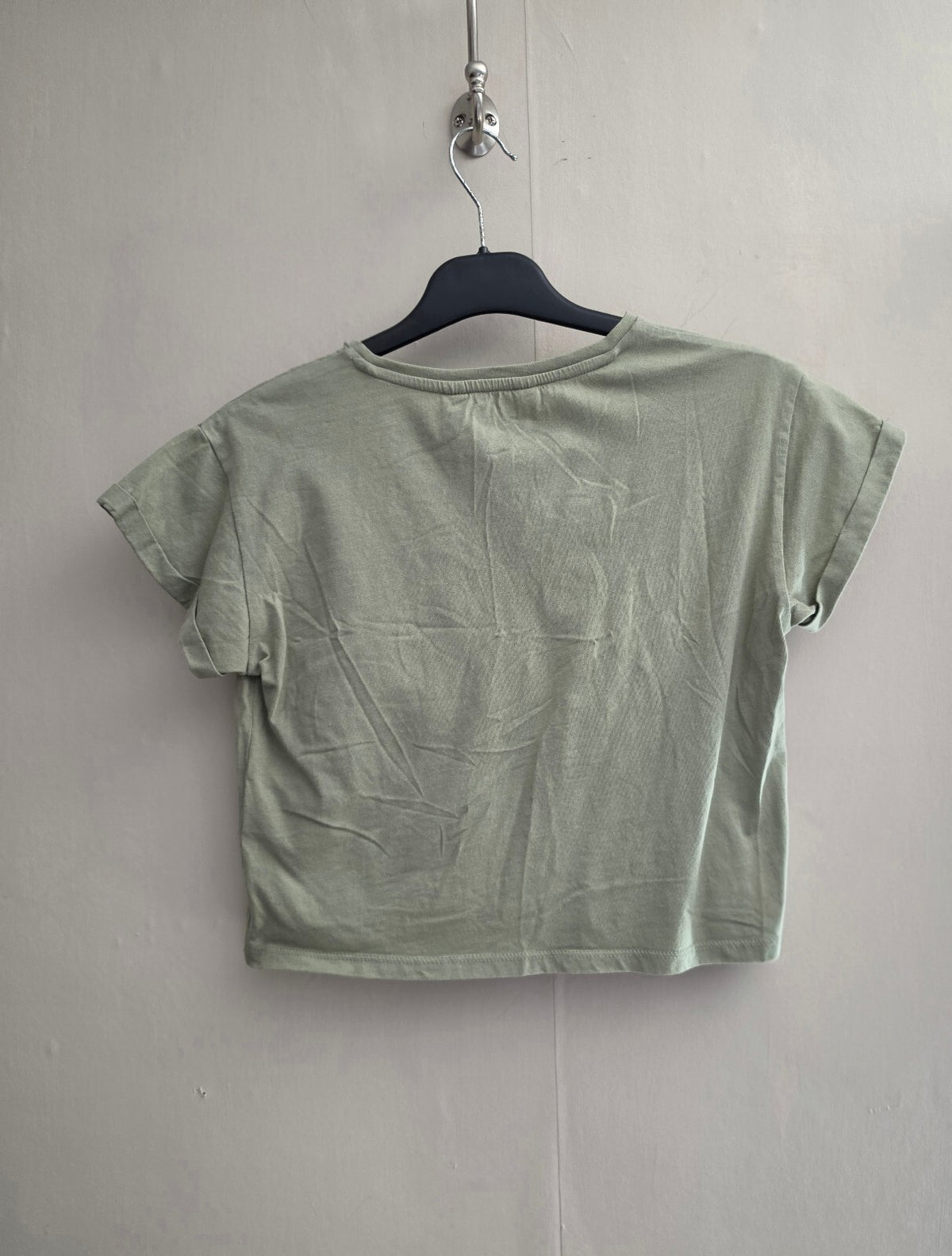 H&M Girls Khaki Green Cropped Short-Sleeved T-Shirt Size Age 10-12 Years