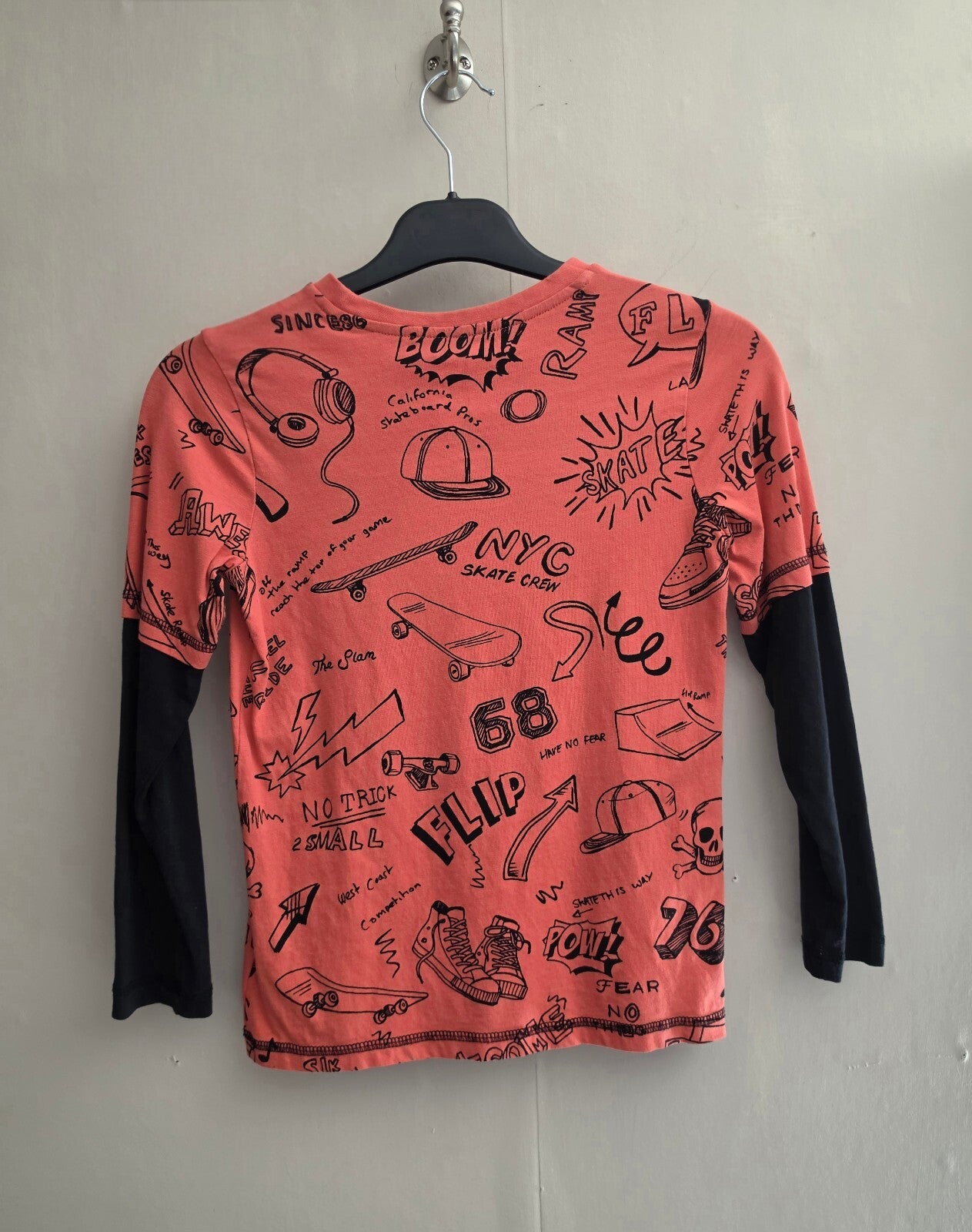 F&F Boys Coral Skate Sketch Long Sleeve Layered Top Age 7-8 Years