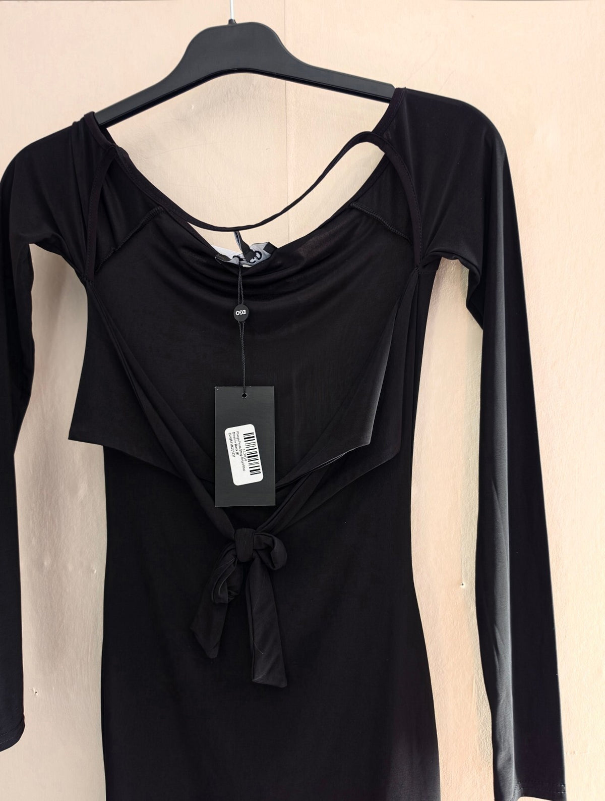 EGO Black Cut-Out Tie Front Long Sleeved Bodycon Mini Dress Size 6 NWT