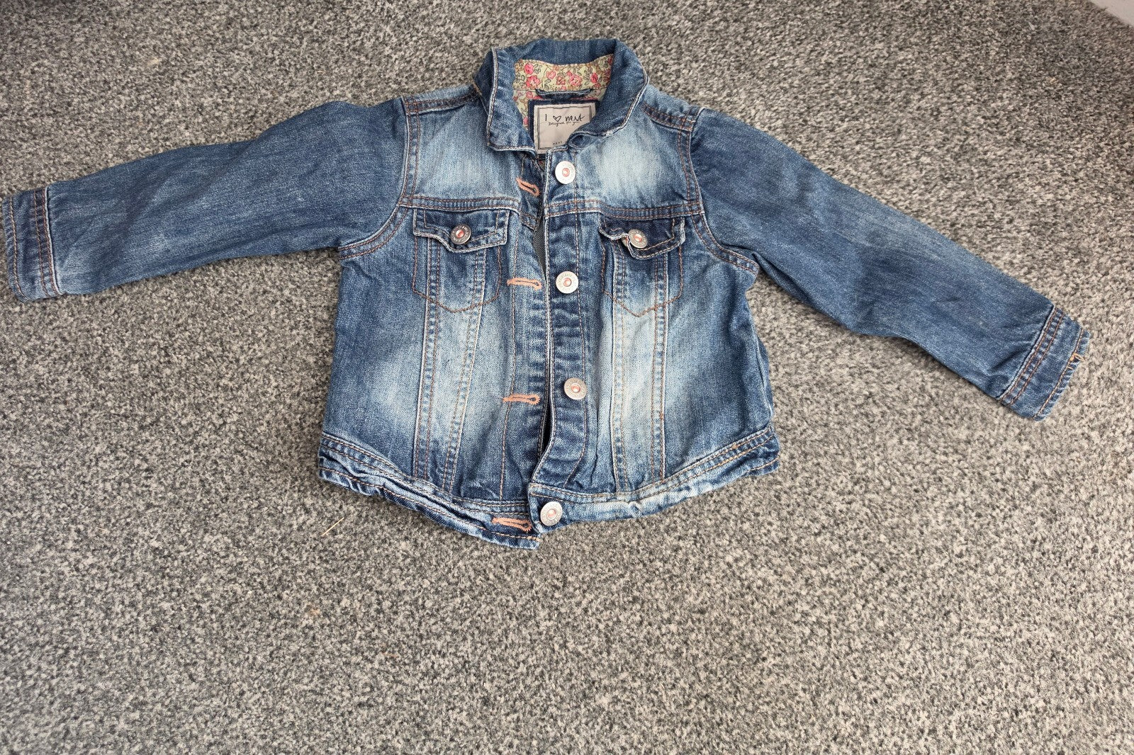 Next Girls Blue Denim Trucker Jacket Floral Trim Age 2-3 Years