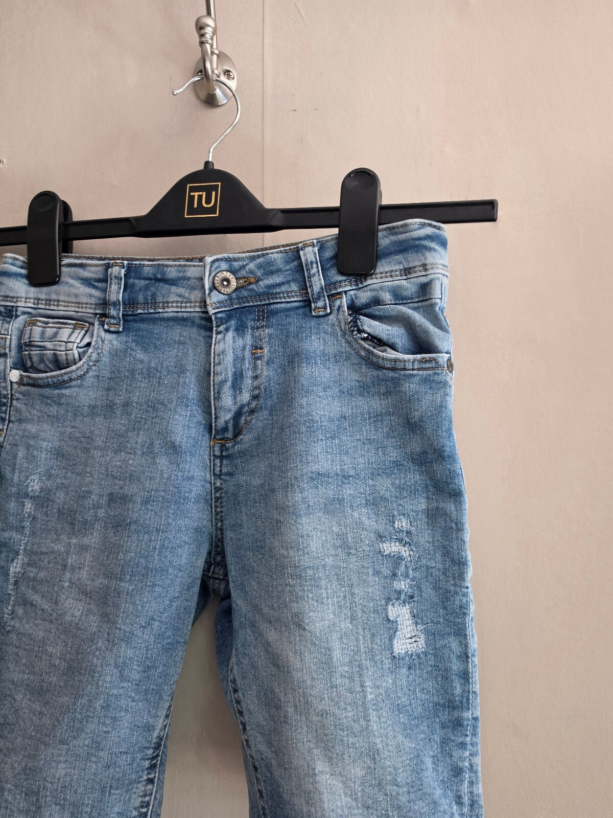 Primark Boys Light Blue Skinny Distressed Denim Shorts Age 9-10 Years