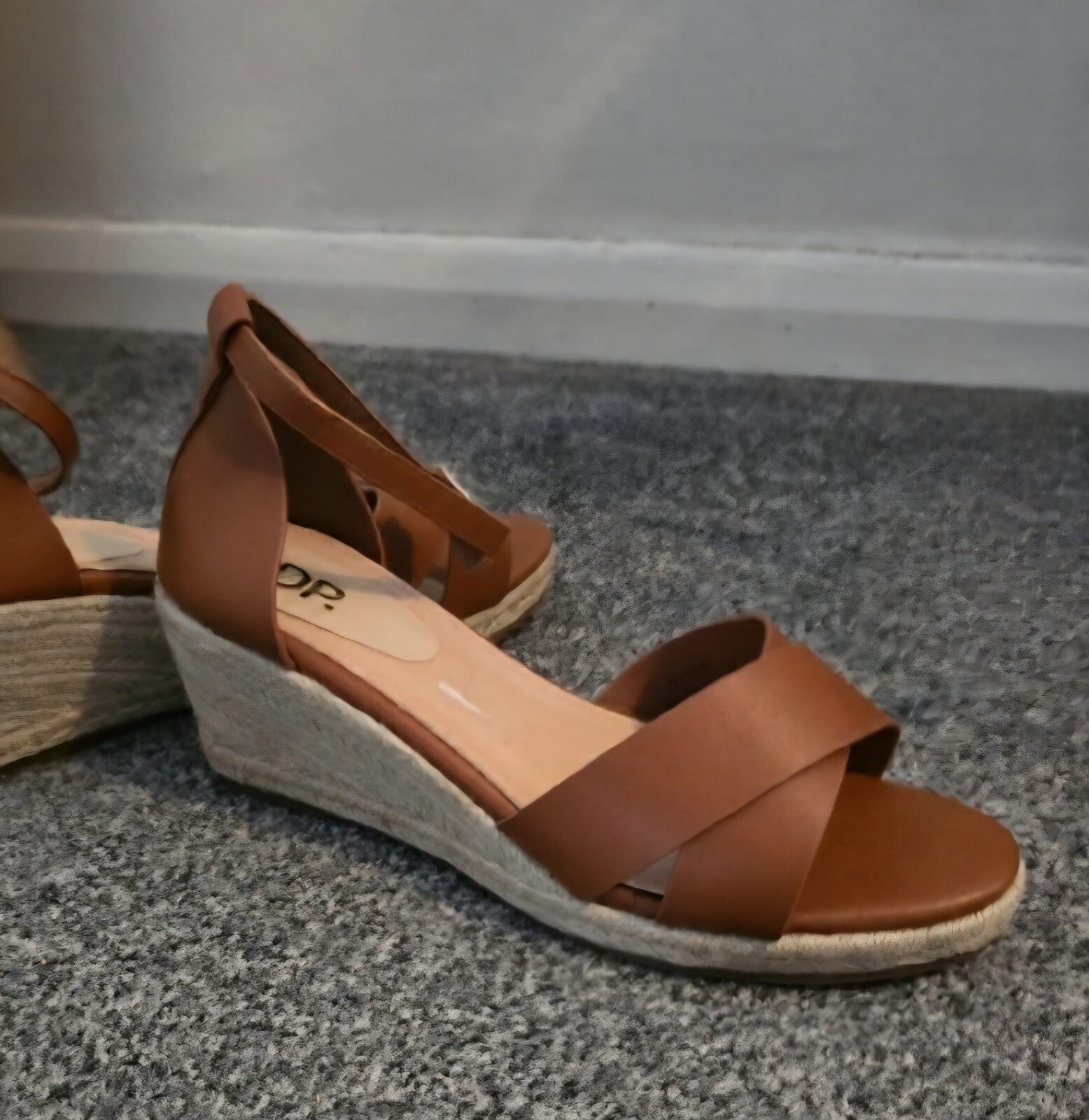 Dorothy Perkins Brown Faux Leather Straw Wedge Sandals Size 8