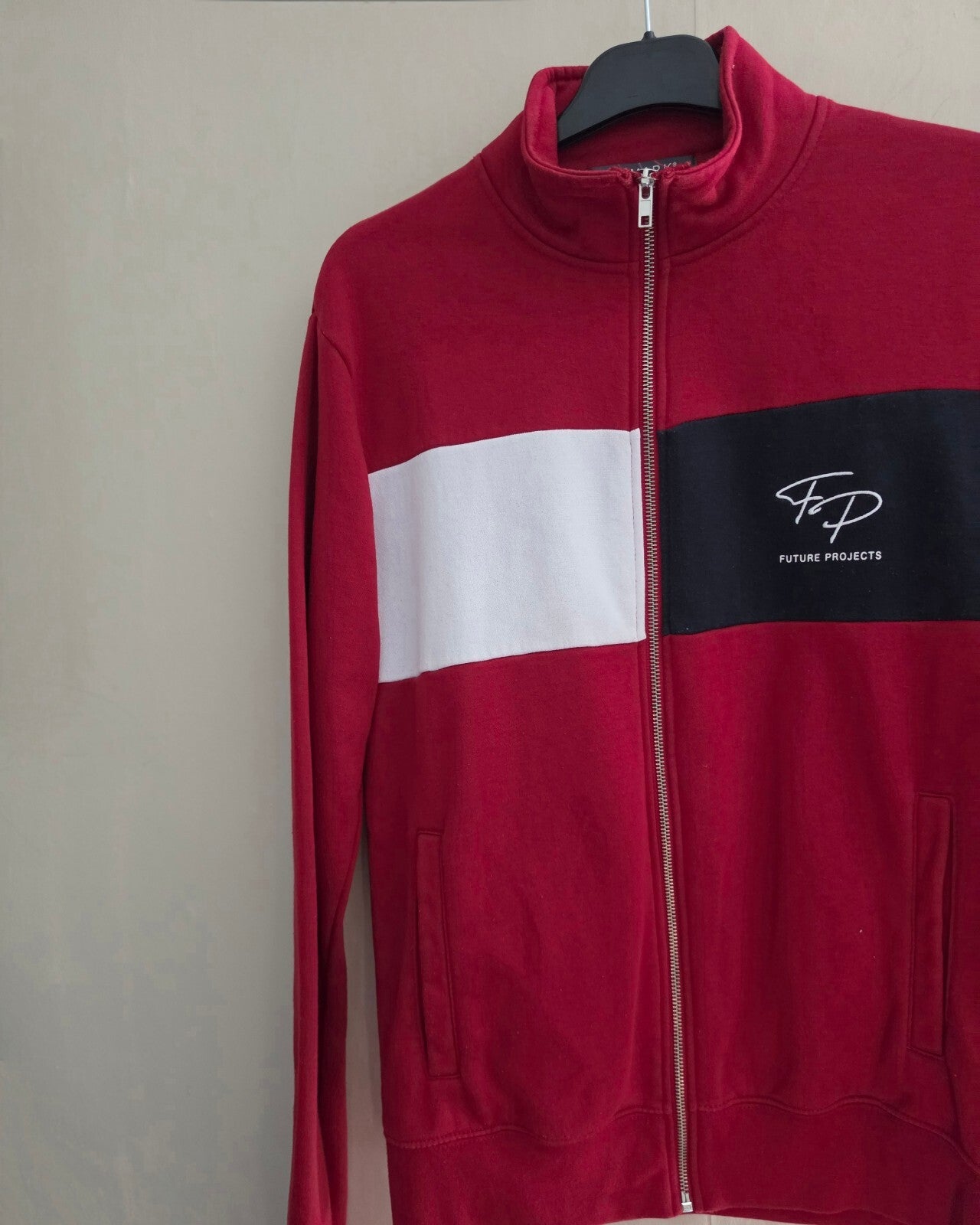 Primark Men's Red, White & Navy Colour Block Zip-Up Track Top Size XS