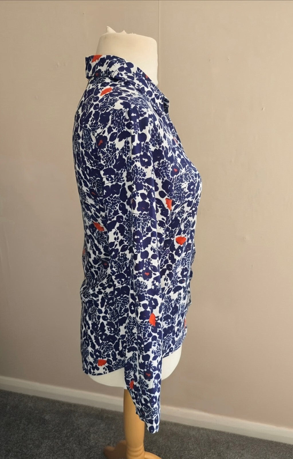 Primark Blue & Red Floral Print Long Sleeved Shirt Size 8