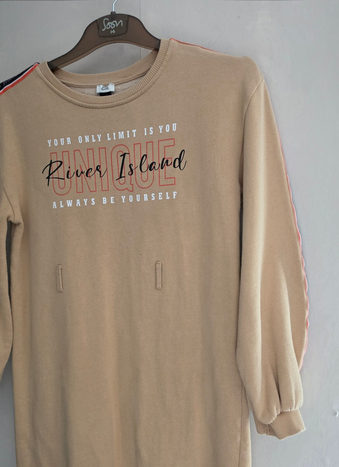 River Island Girls Beige Long Sleeve Knit Jumper Dress Age 11-12 Years