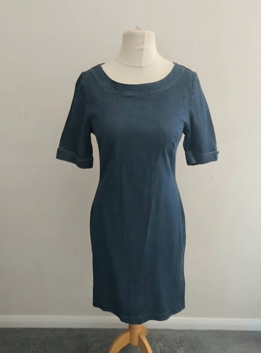 Boden Blue Denim A-Line Dress Short Sleeve Size 12 Regular