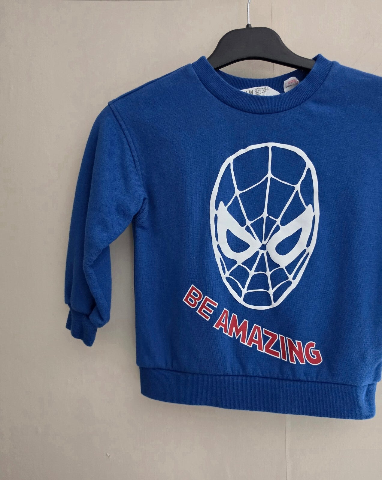 H&M Boys Blue Spider-Man Slogan Crew Neck Sweatshirt Age 4-6 Years