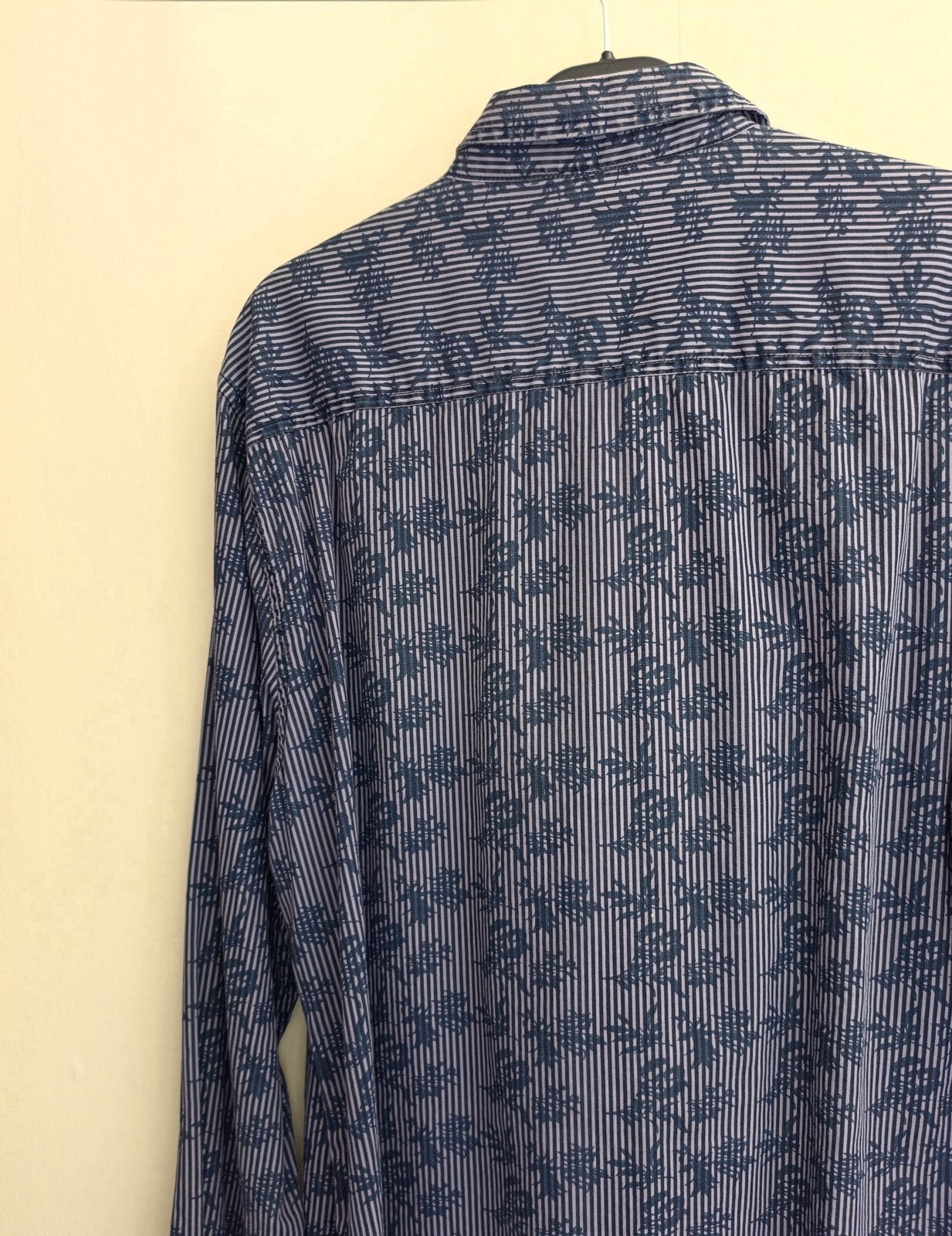 Easy Men's Floral Overlay & Vertical Stripe Cotton Shirt Size Large