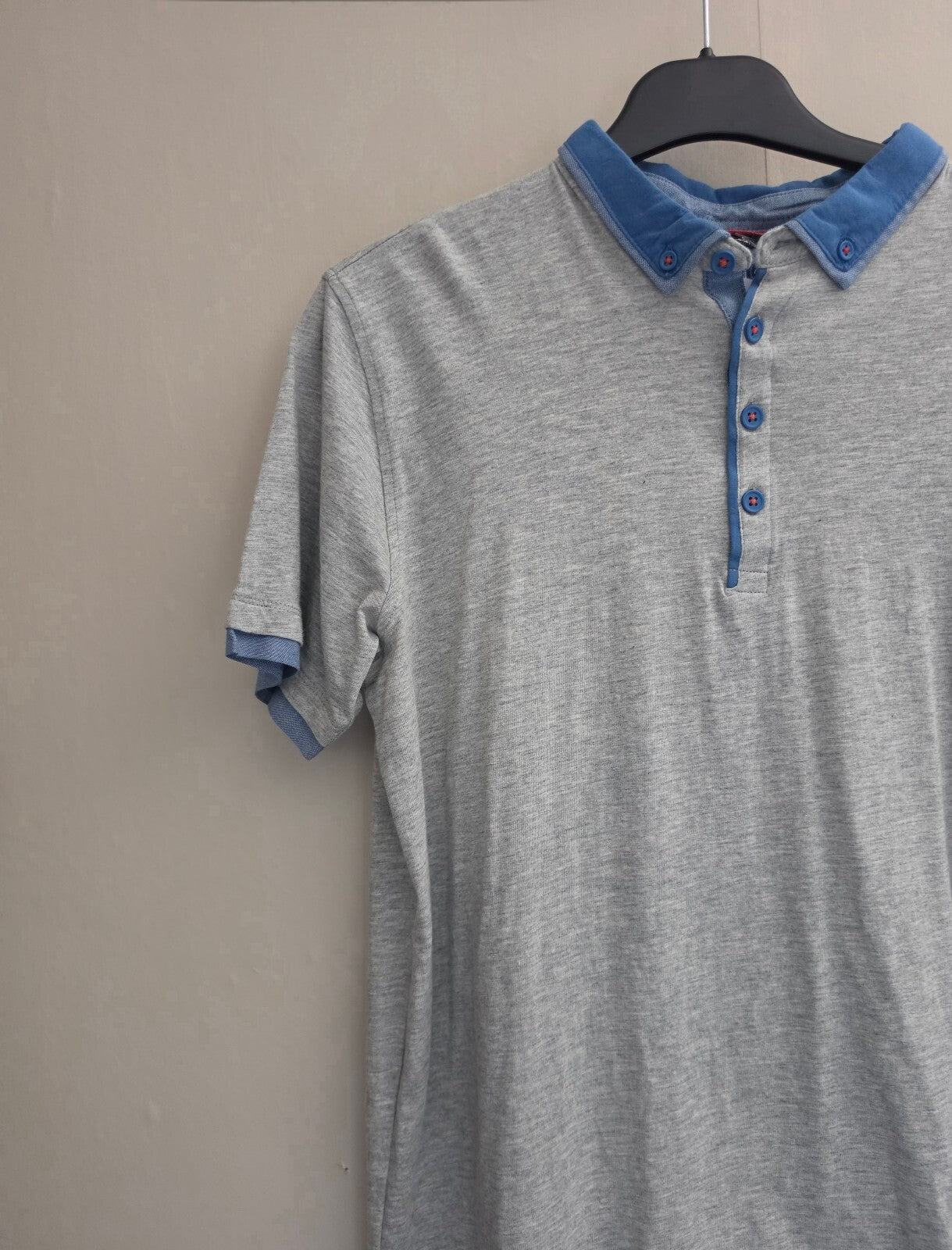BHS Boys Grey & Blue Smart Polo Shirt Age 14-15 Years