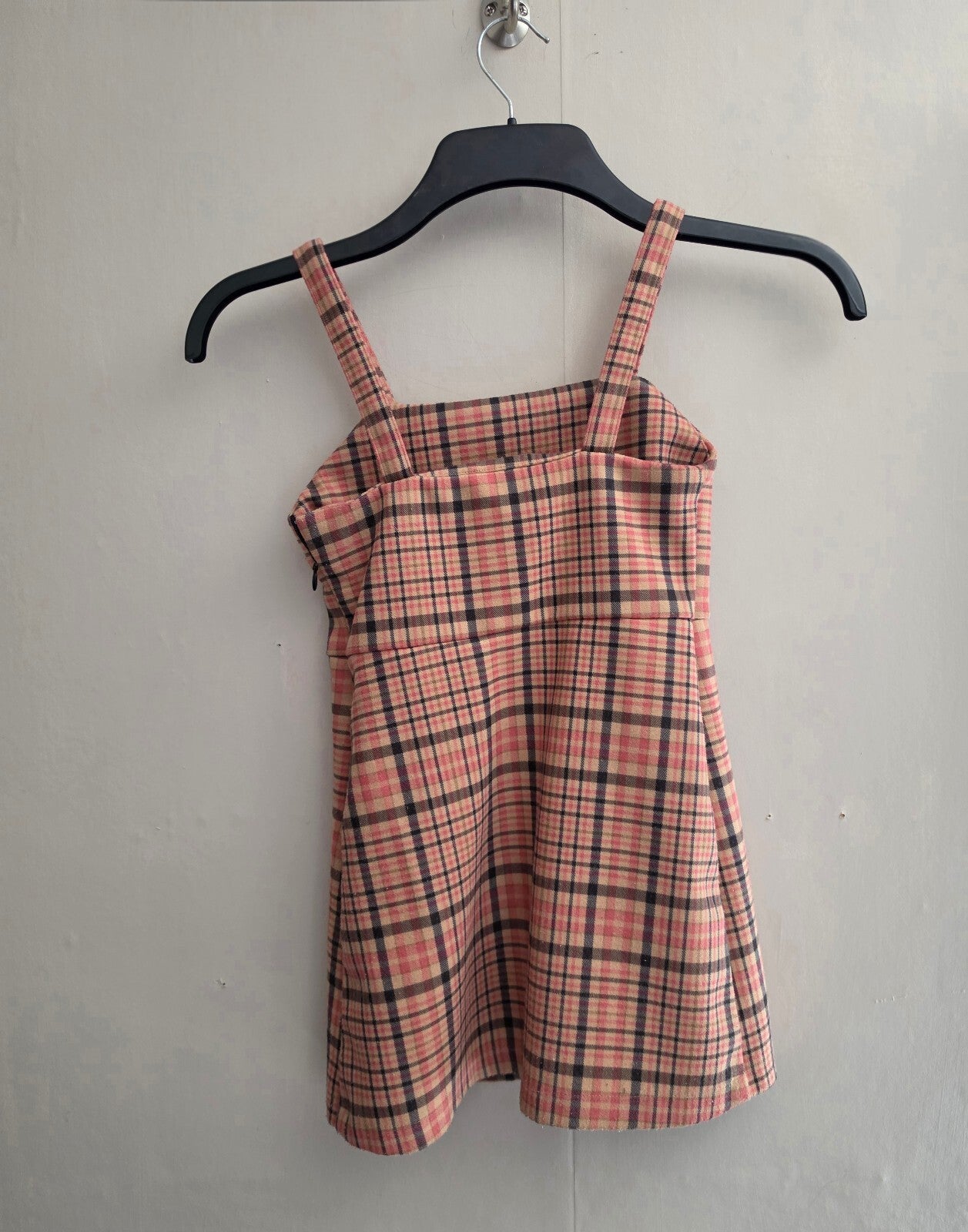F&F Girls Pink & Beige Tartan Plaid Pinafore Dress Age 6-7 Years