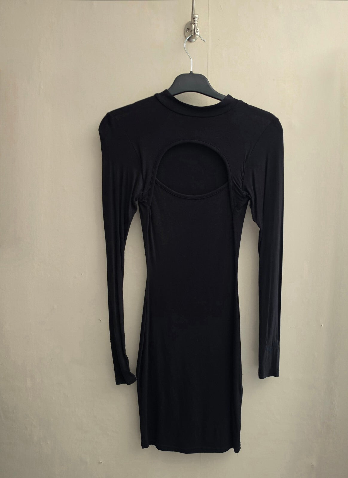 PrettyLittleThing Black High Neck Cut-Out Long Sleeve Bodycon Dress Size 8
