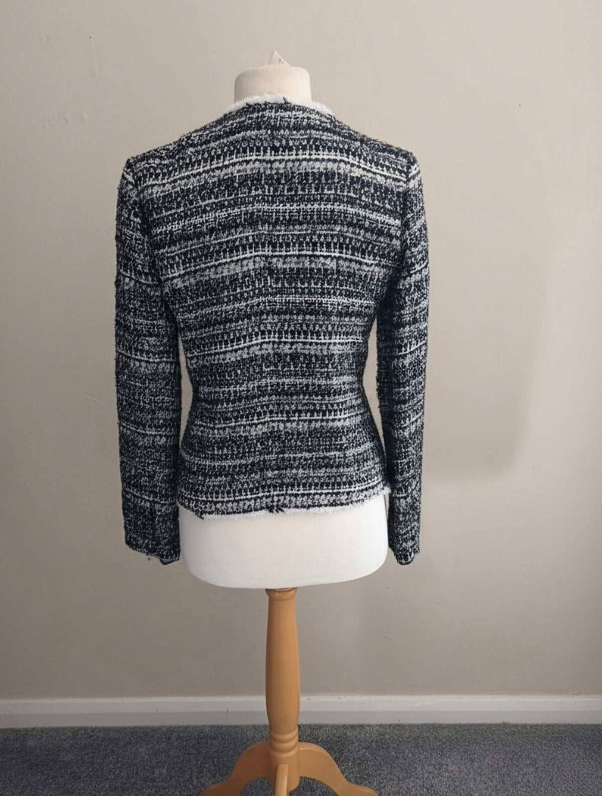 Next Tailoring Black White & Silver Tweed Frayed Trim Zip Jacket Blazer Size 10R
