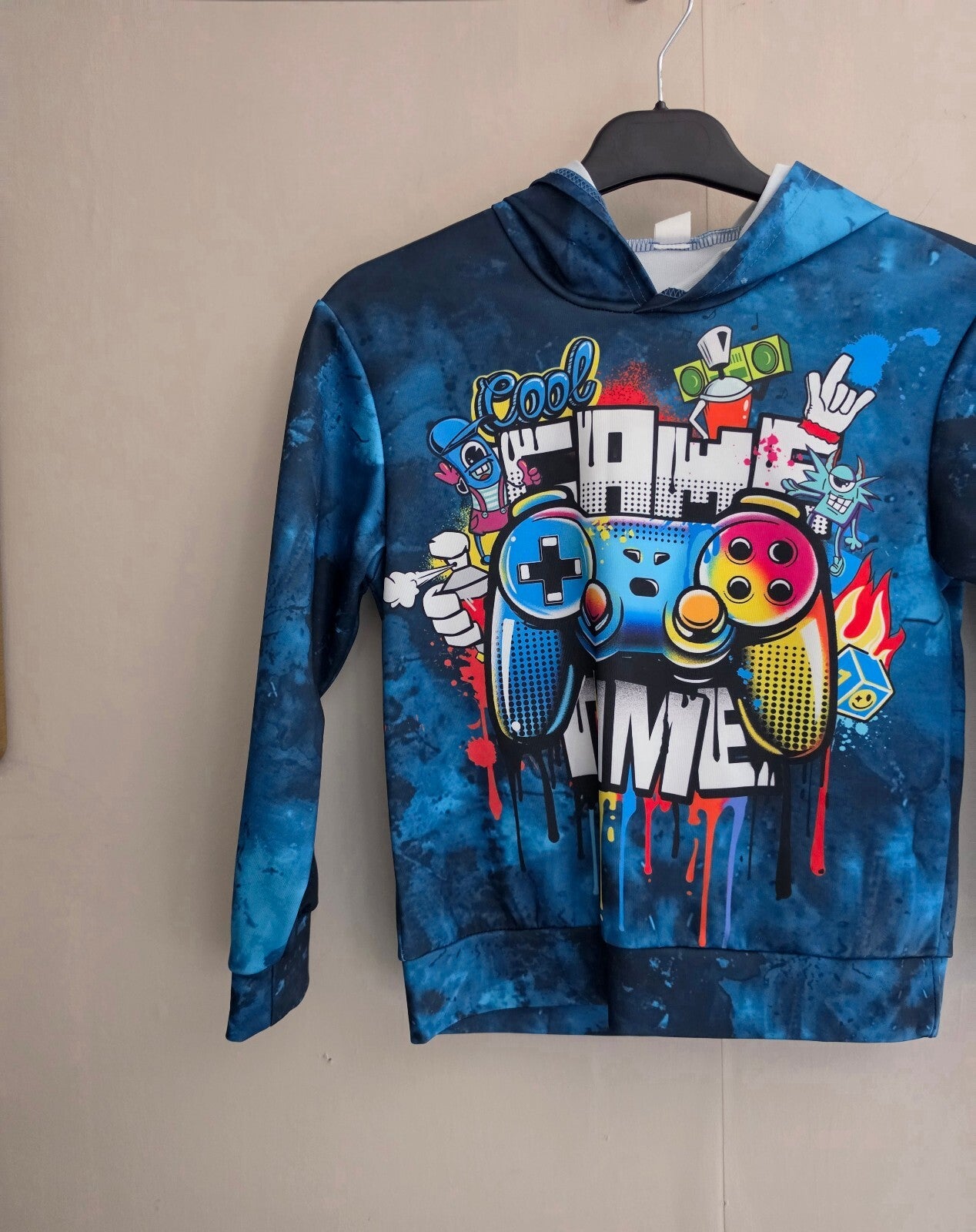 Shein Boys Blue Gaming Controller Hoodie Age 8 (Fits 6+ Years)