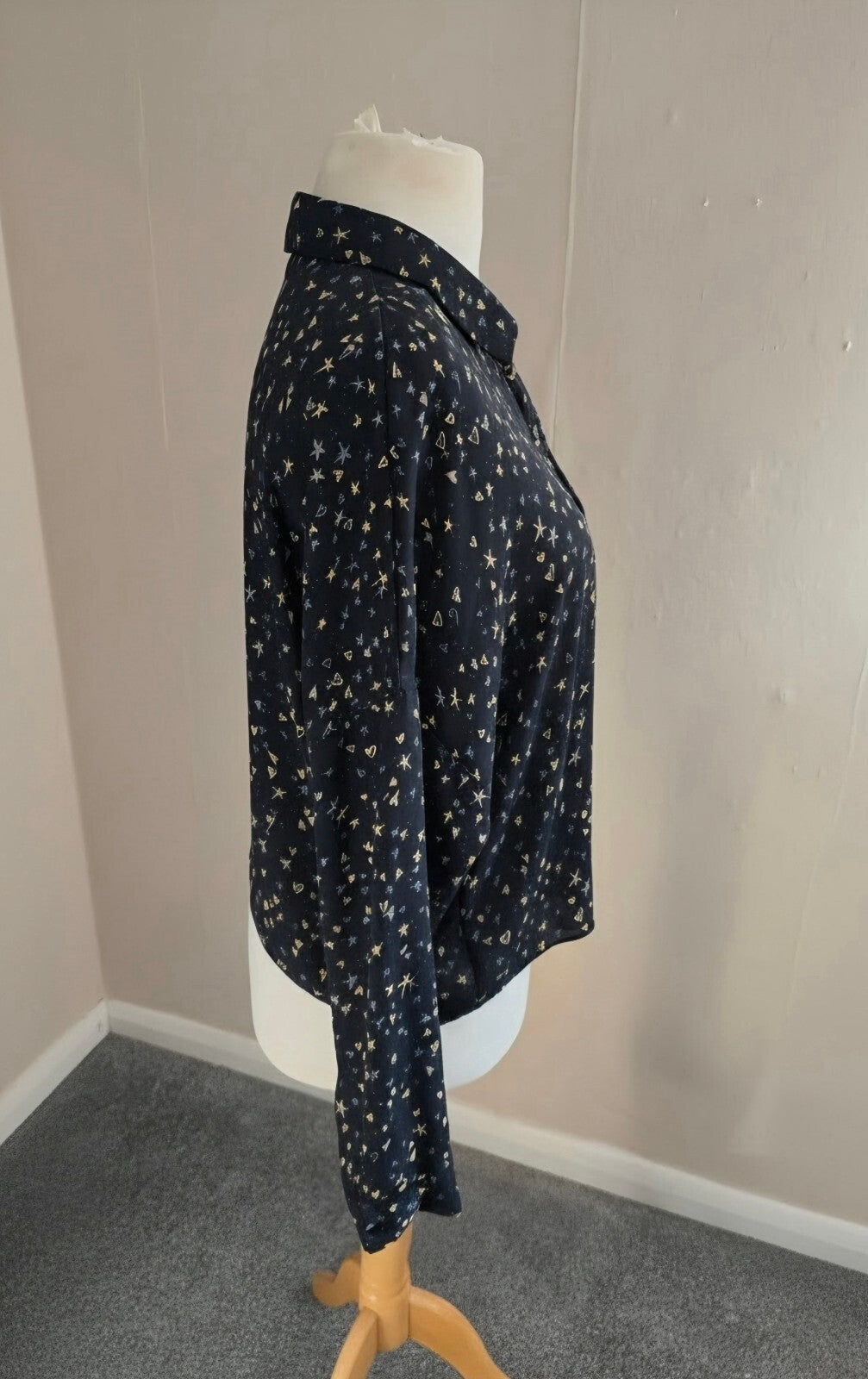 Primark Black Celestial Star Print Button-Down Shirt Size 16