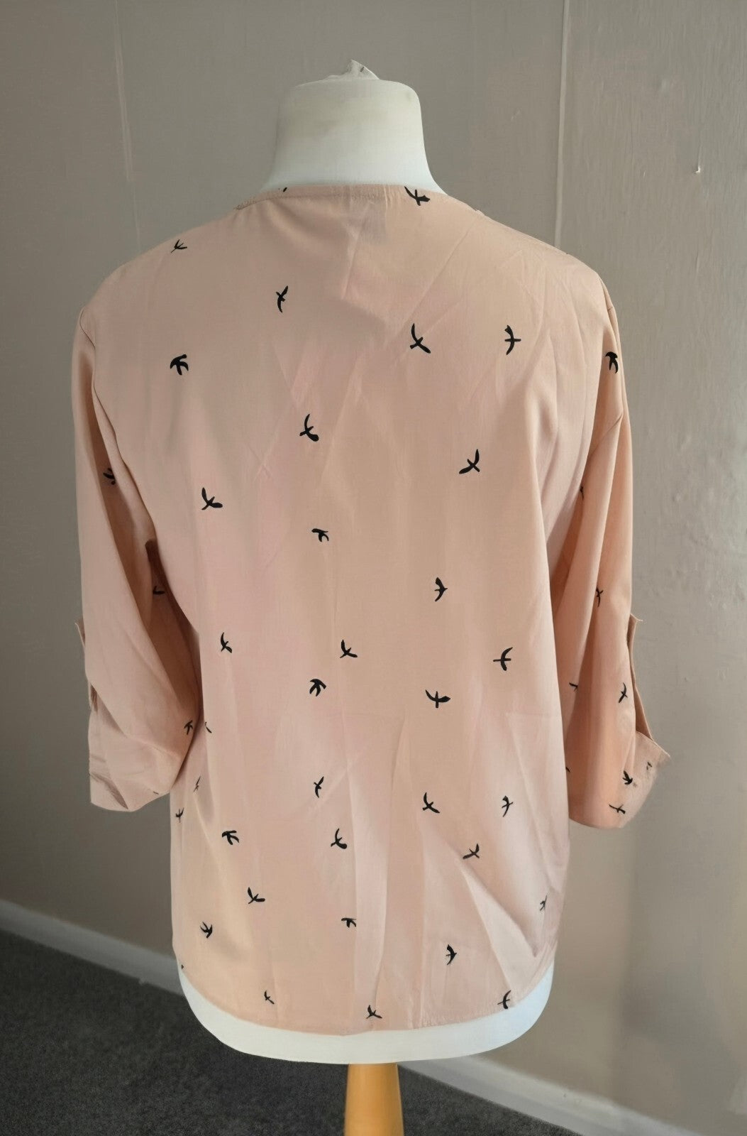 Shein Beige Bird Print Blouse - Med Size 10-12