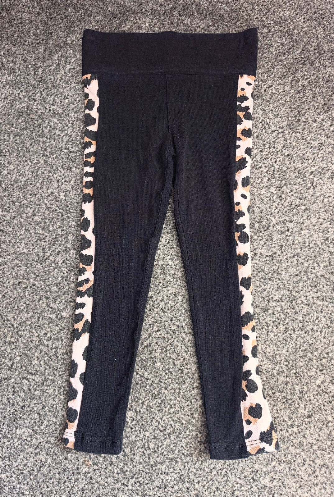 George Girls Black Leggings with Animal Print Side Panels Age 5-6 Years
