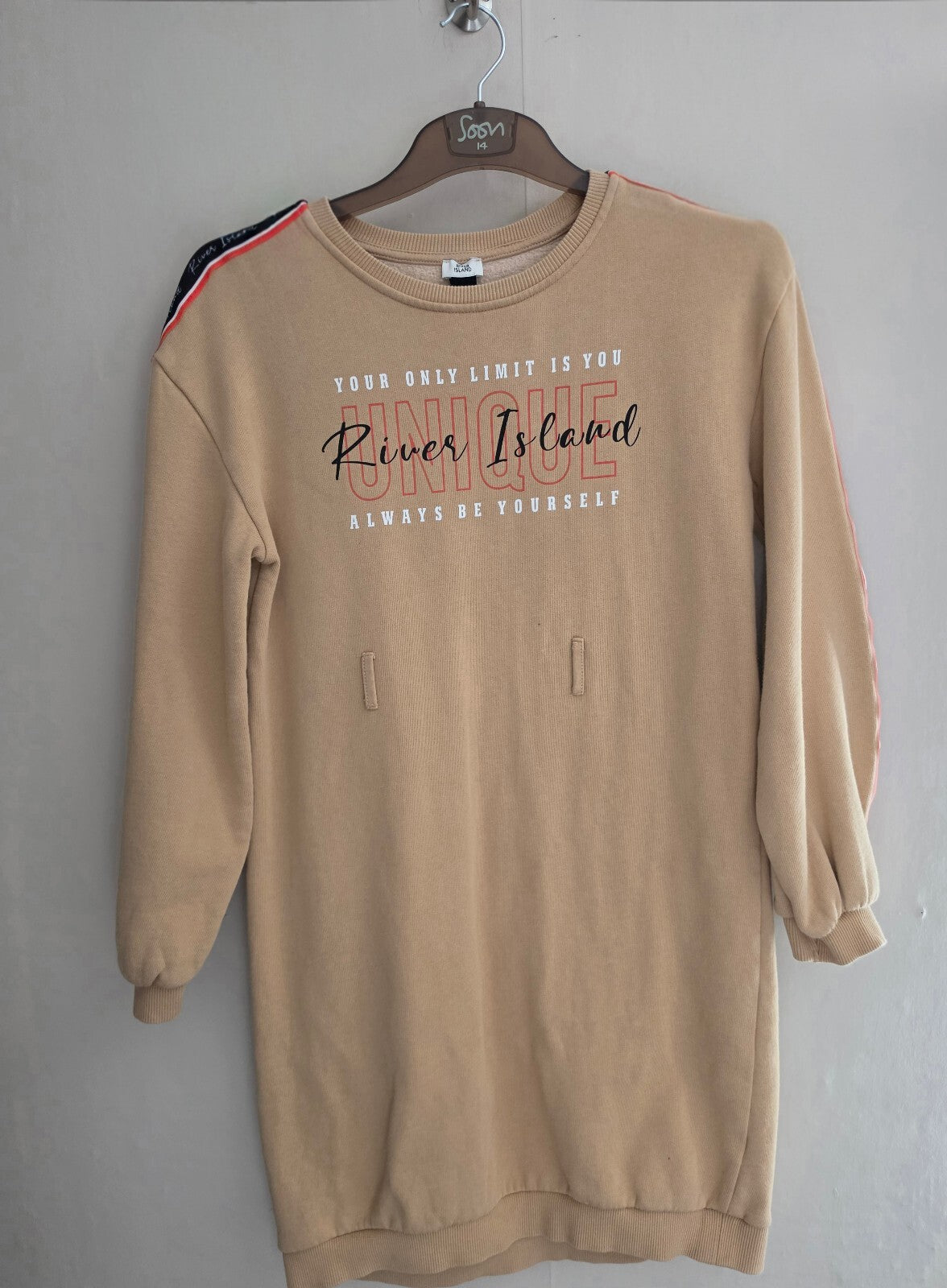 River Island Girls Beige Long Sleeve Knit Jumper Dress Age 11-12 Years