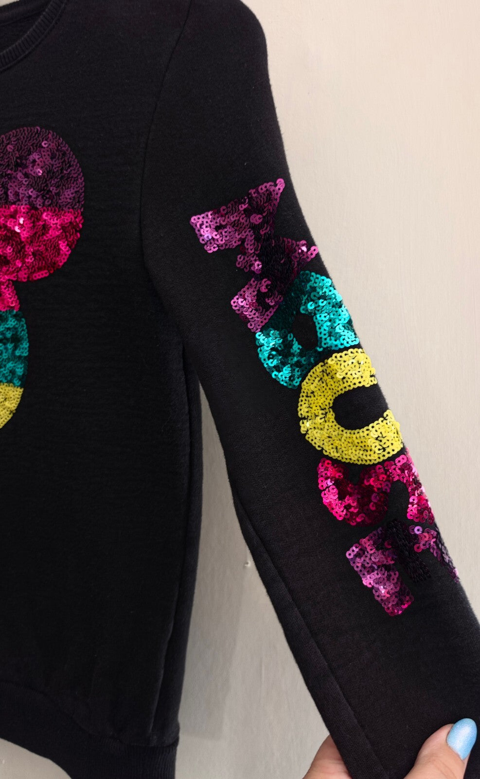 Disney Girls Black Multicolour Sequin Mickey Mouse Jumper Age 10-11 Years