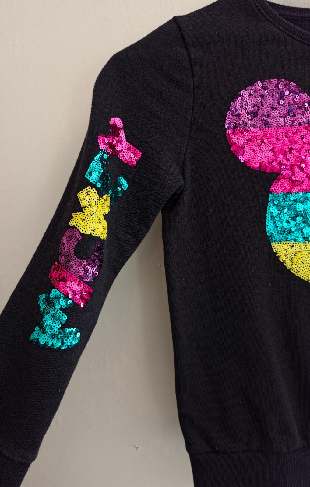 Disney Girls Black Multicolour Sequin Mickey Mouse Jumper Age 10-11 Years