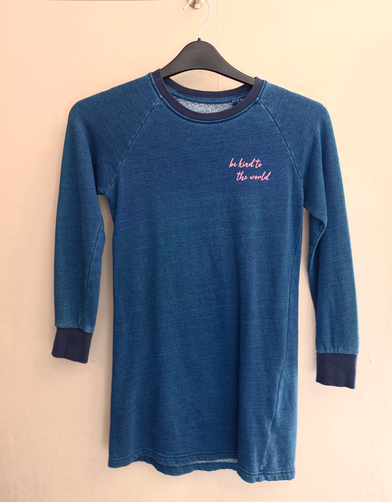 Lily & Dan Girls Blue "Be Kind to the World" Sweatshirt Dress Age 9-10 Years