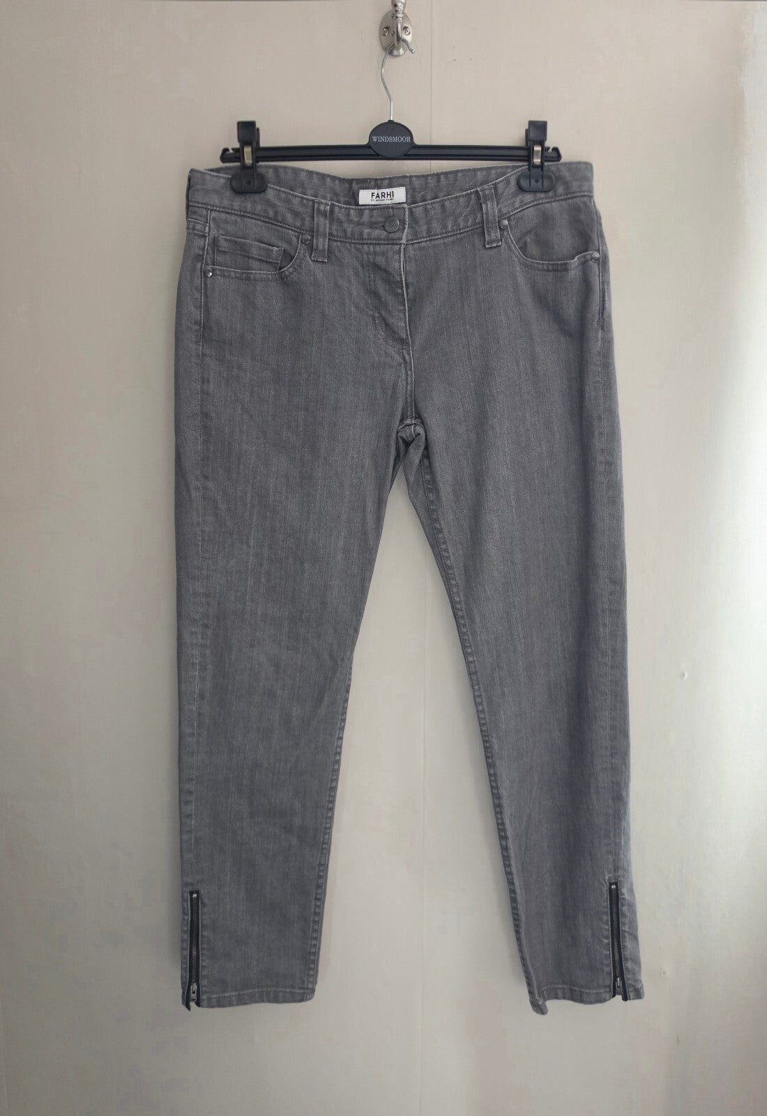 Farhi by Nicole Farhi Grey Slim Leg Jeans – Size 14 – Mid Rise Ankle Zip Detail