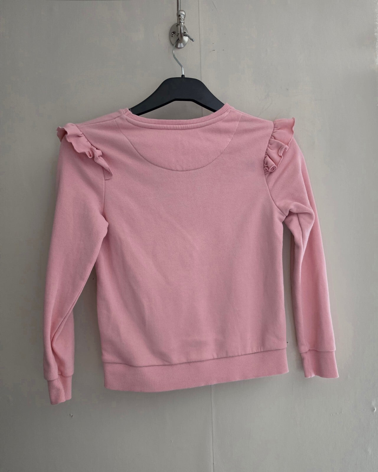 F&F Girls Pink Slogan Frill Shoulder Sweatshirt Age 7-8 Years