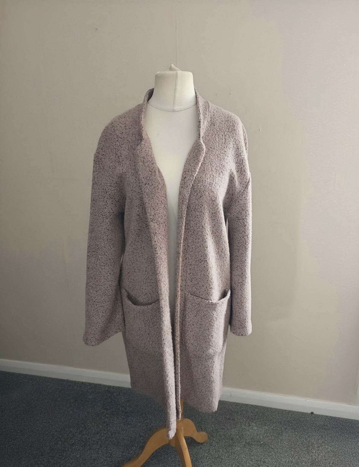 George Dusky Pink Soft Bouclé Fleece Open Midi Coatigan Size 14