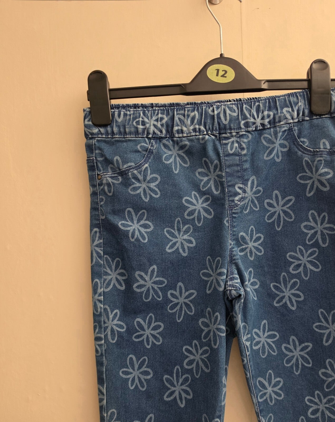 F&F Girls Blue Floral Cropped Jeans Size Age 13-14 Years