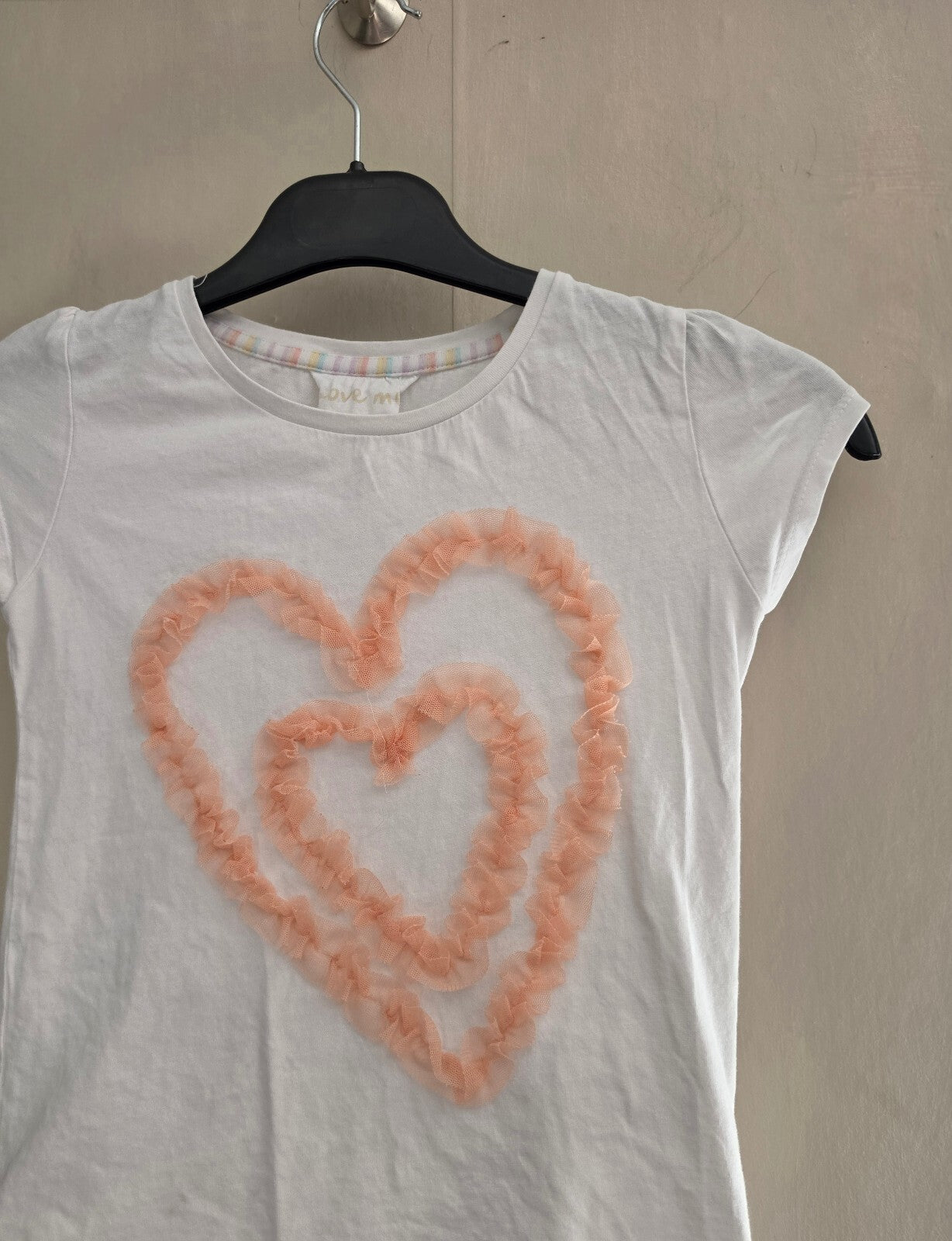Matalan Girls White & Coral Textured Heart T-Shirt Age 6-7 Years