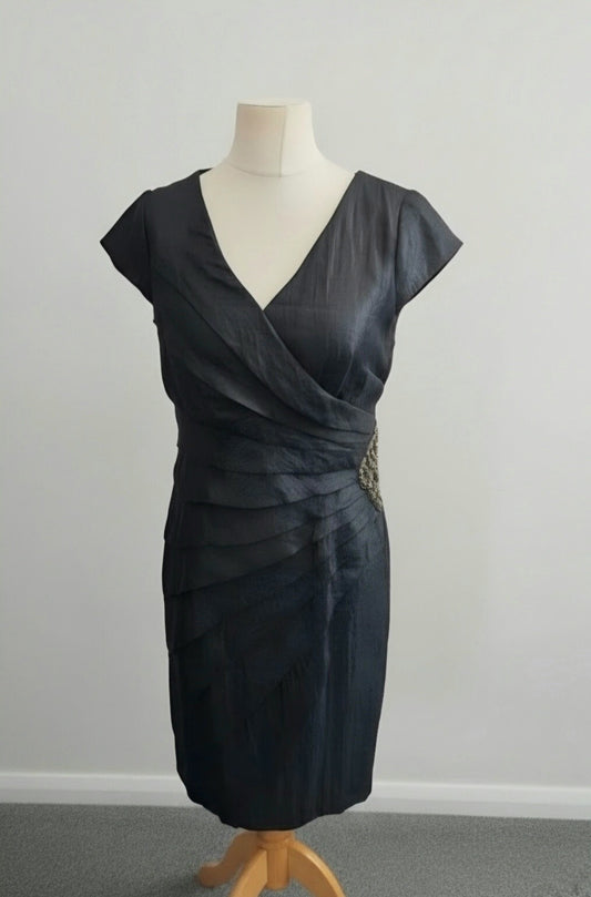 M&Co Boutique Black Ruched Wrap Evening Dress Embellished Size 14