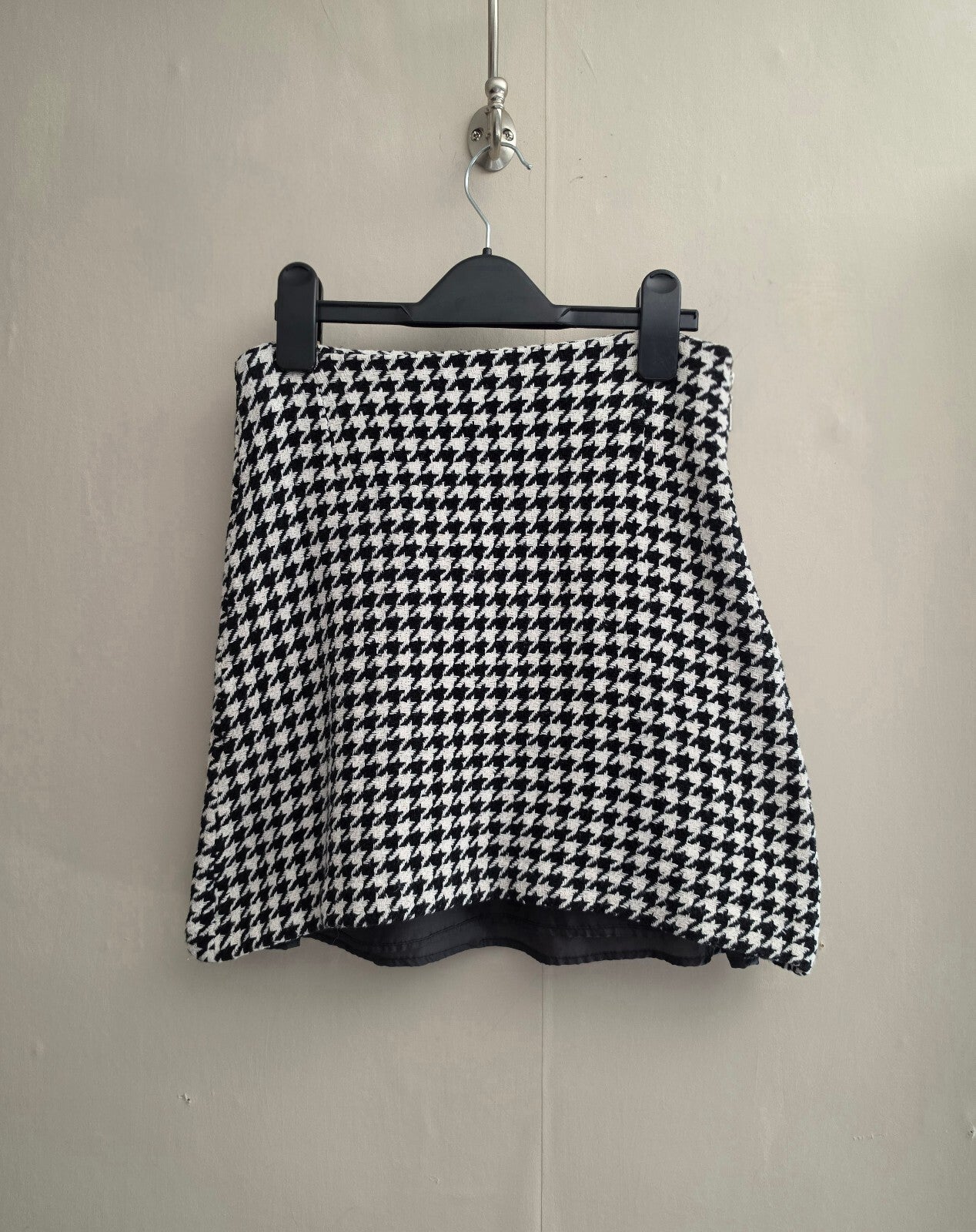 Sosander Black & White Houndstooth Tweed A-Line Mini Skirt Size 8