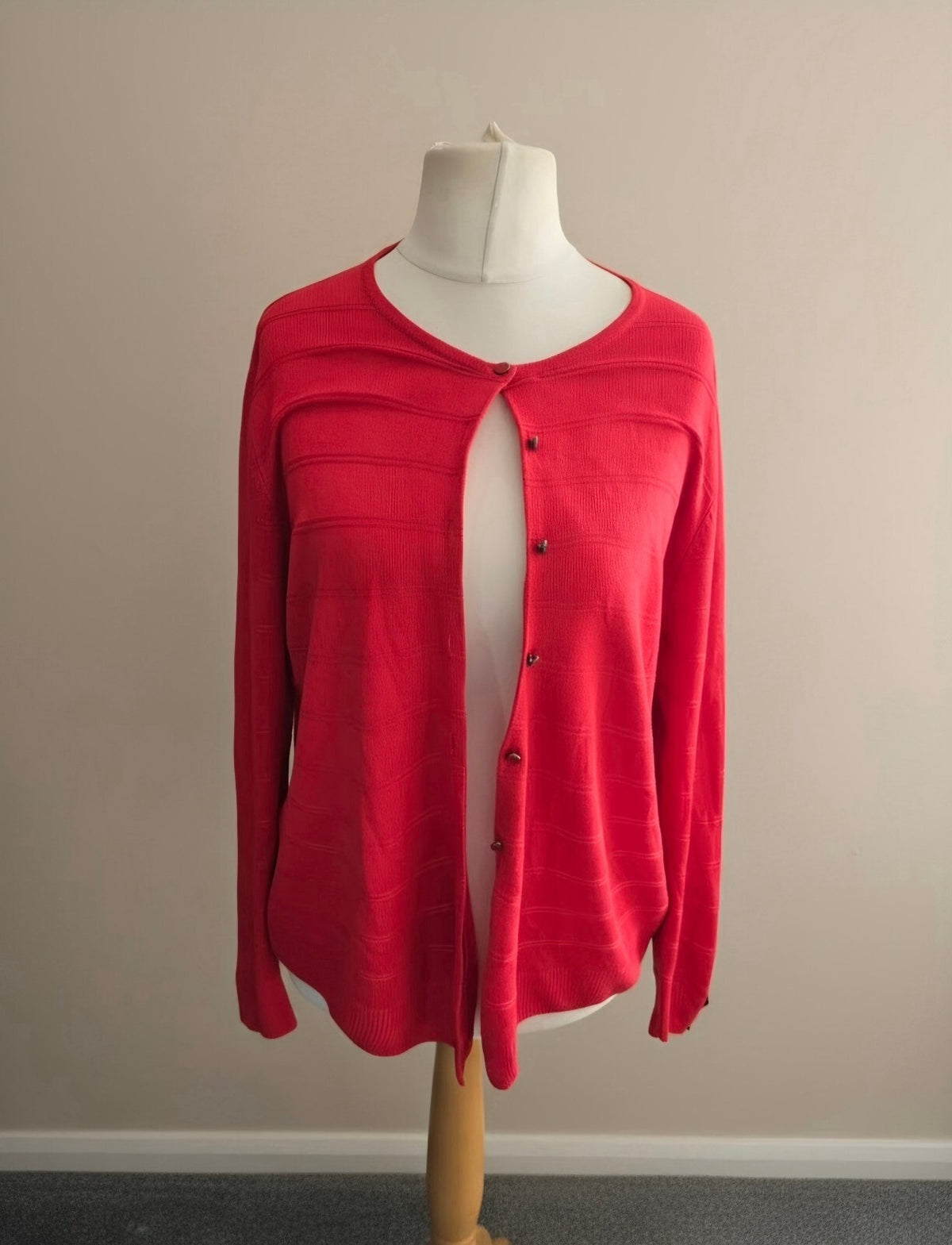 Marks & Spencer Red Textured Stripe Button-Front Cardigan Size 16