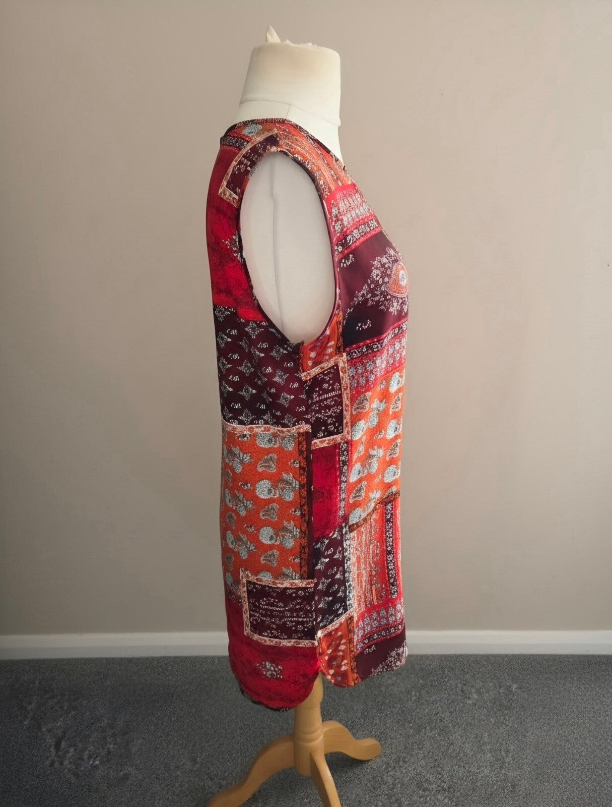 Boohoo Red & Orange Floral Sleeveless Relaxed Shift Mini Dress Size 8