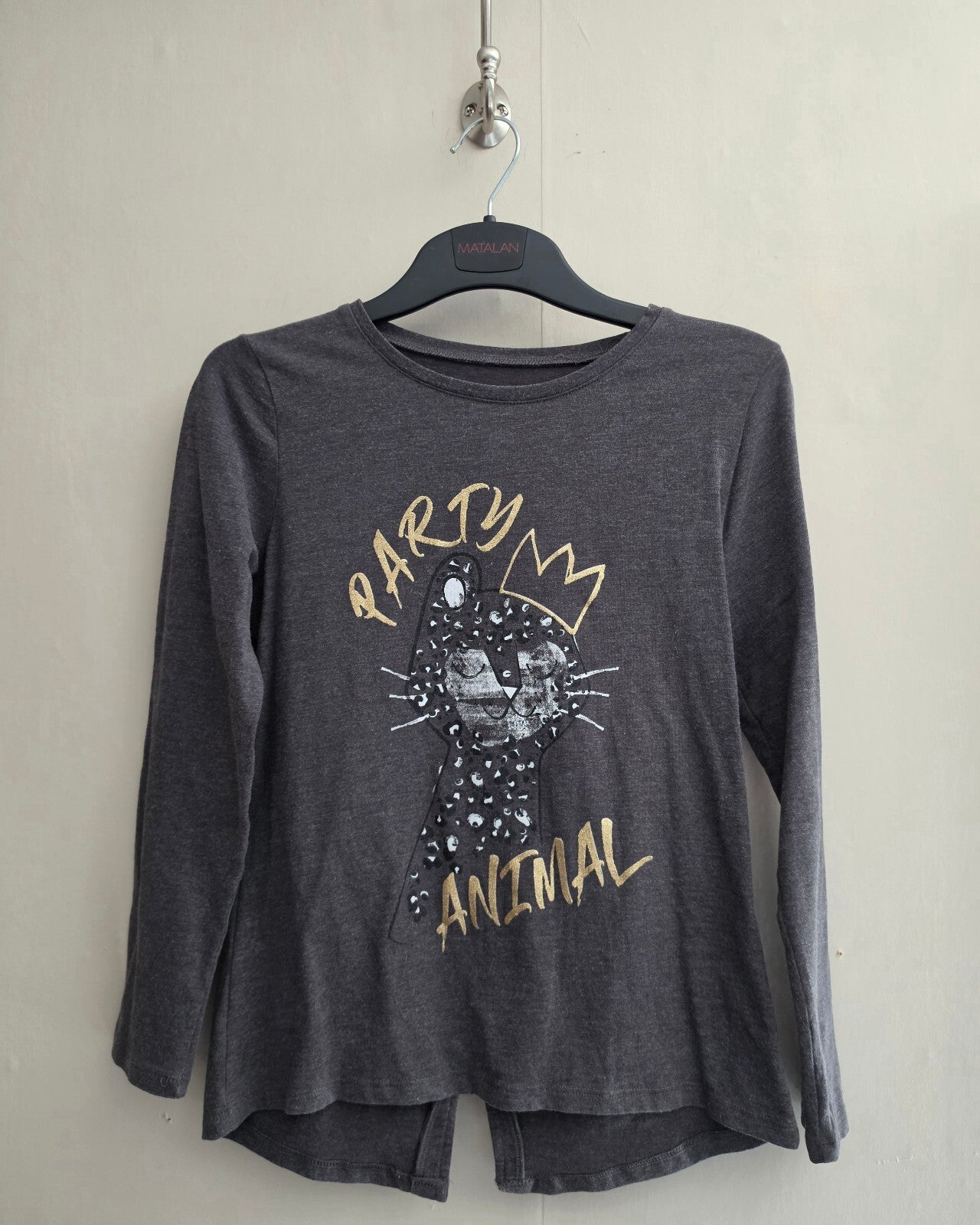 Matalan Girls Charcoal Grey "Party Animal" Long Sleeve Top Age 10 Years