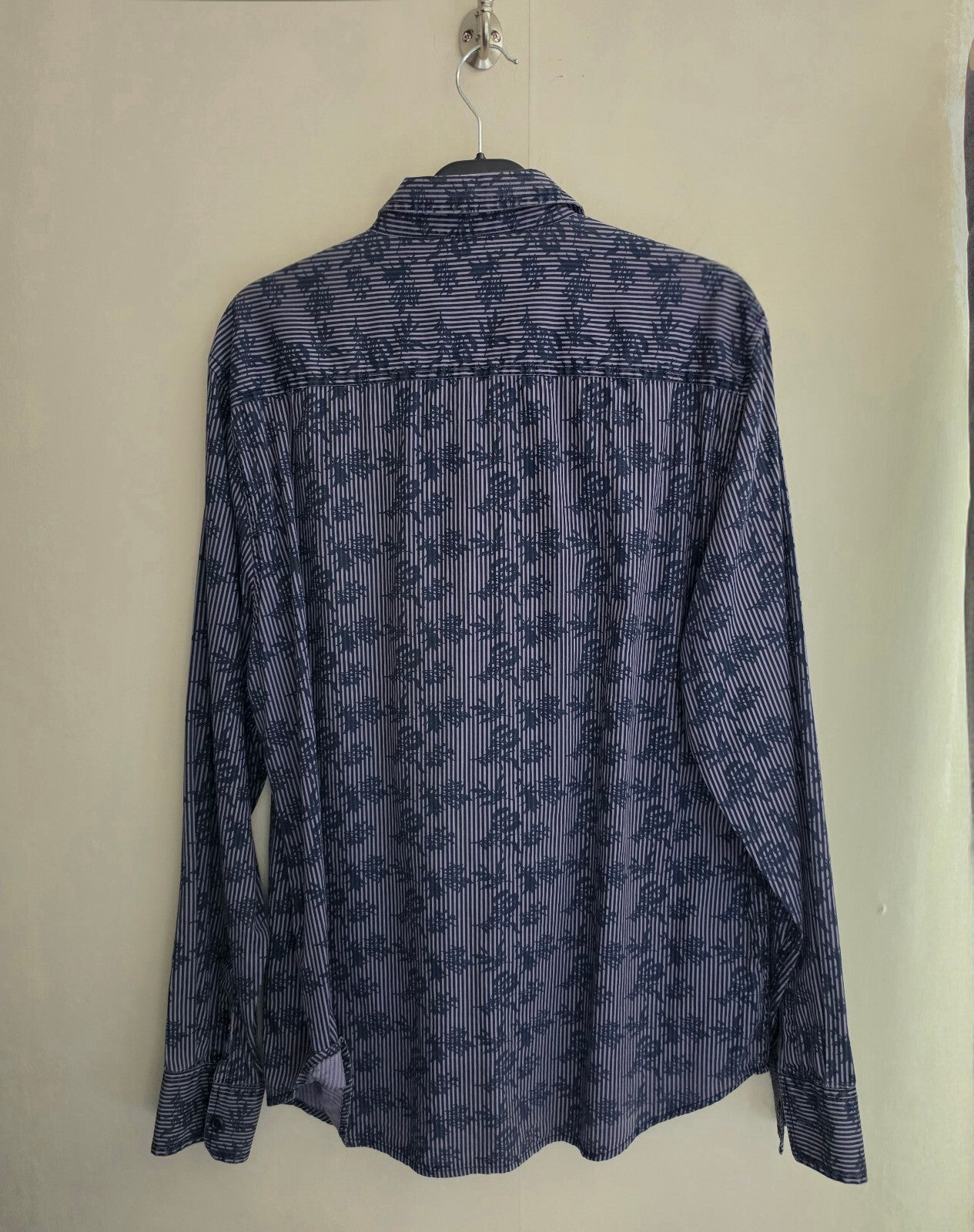 Easy Men's Floral Overlay & Vertical Stripe Cotton Shirt Size Large