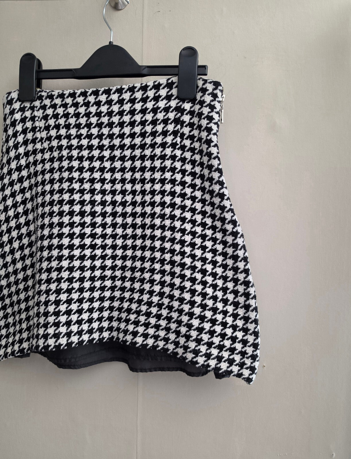 Sosander Black & White Houndstooth Tweed A-Line Mini Skirt Size 8
