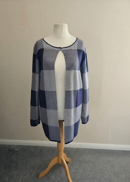 Cerulean Collection Navy Grey Check Knit Cardigan  M Size 12-14 Open Front