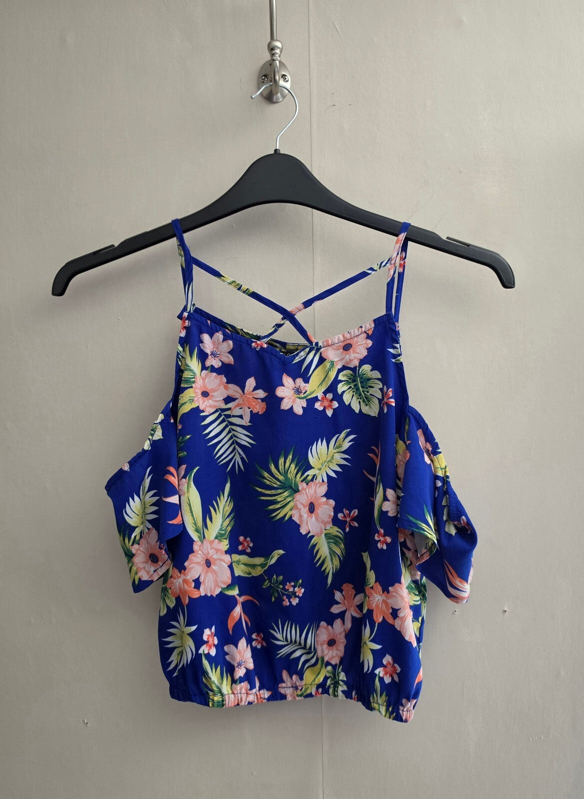 New Look Girls Blue & Pink Floral Off-The-Shoulder Top Age 14 Years