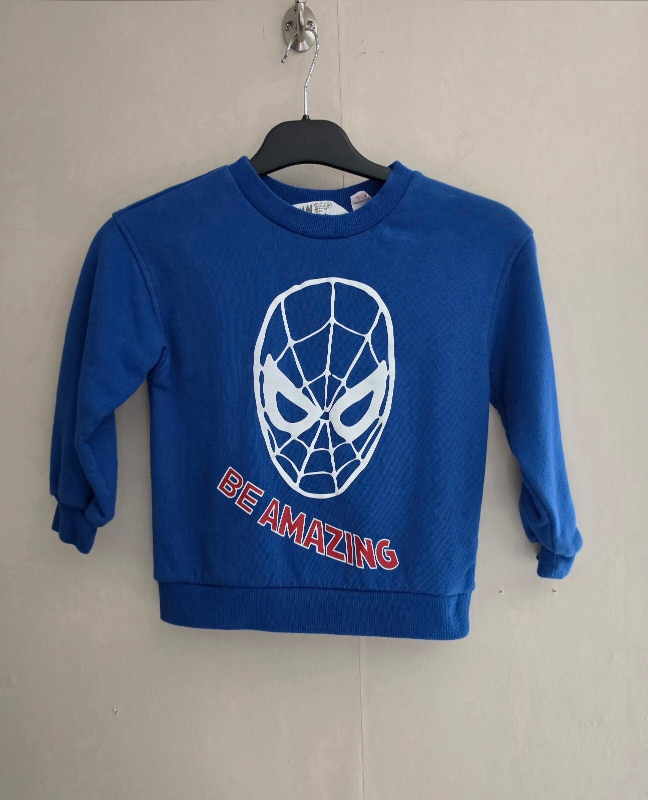 H&M Boys Blue Spider-Man Slogan Crew Neck Sweatshirt Age 4-6 Years