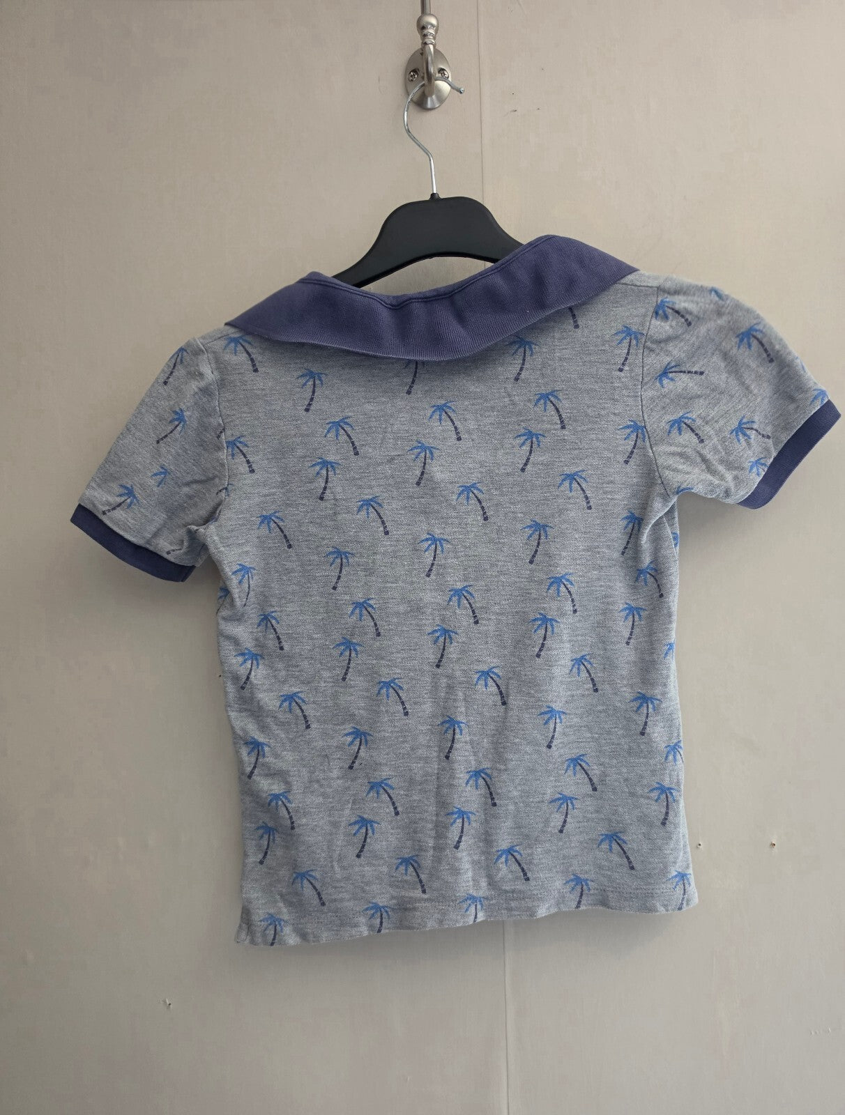 Boys Grey and Navy Palm Tree Print Polo Shirt Age 7 Years