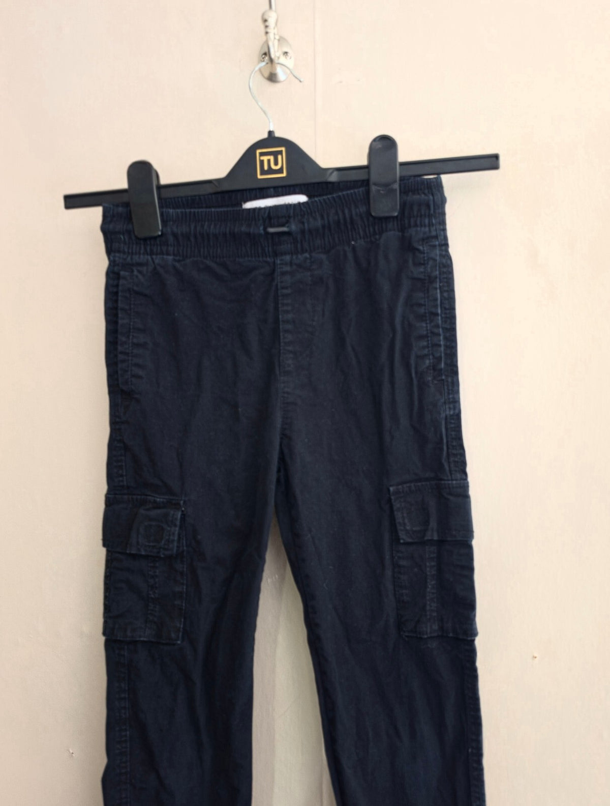 Primark Kids Black Slim Fit Cuffed Cargo Trousers Age 9-10 Years