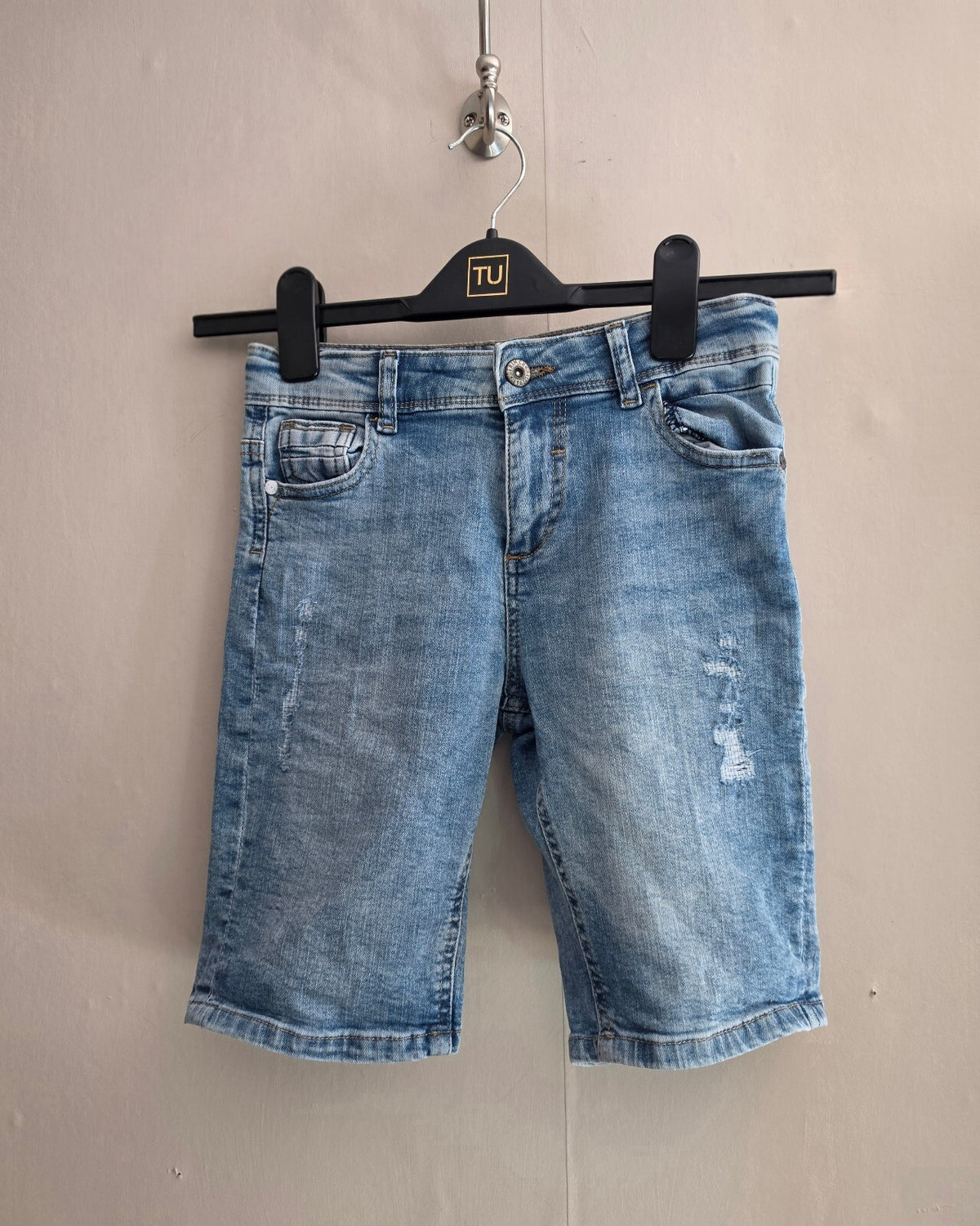Primark Boys Light Blue Skinny Distressed Denim Shorts Age 9-10 Years