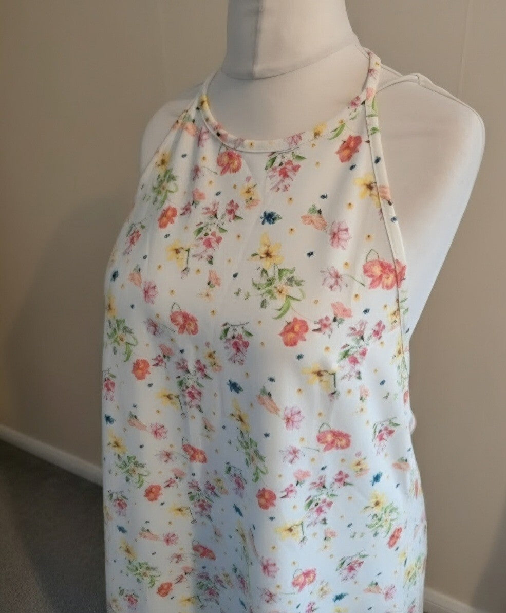 Mango White & Multicoloured Floral Open Back Sleeveless Mini Dress M  10-12 NWT