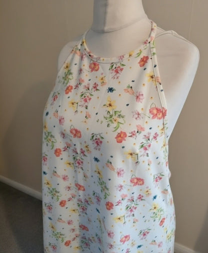 Mango White & Multicoloured Floral Open Back Sleeveless Mini Dress M  10-12 NWT