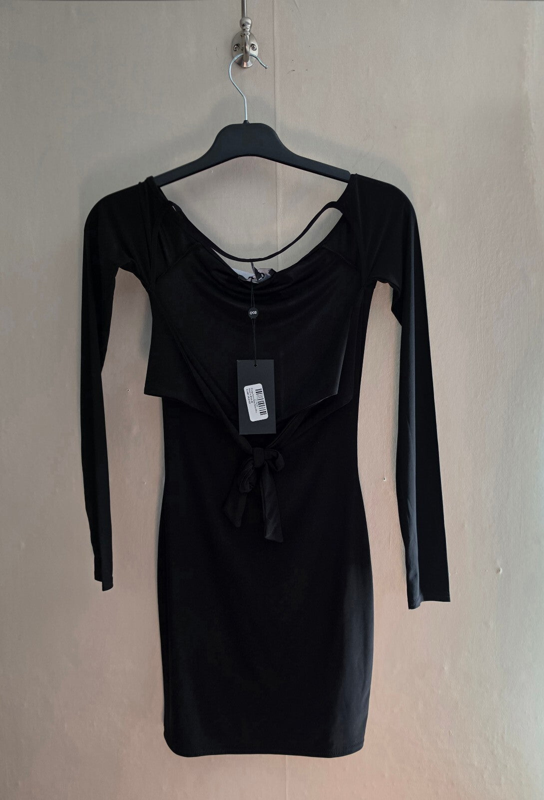 EGO Black Cut-Out Tie Front Long Sleeved Bodycon Mini Dress Size 6 NWT